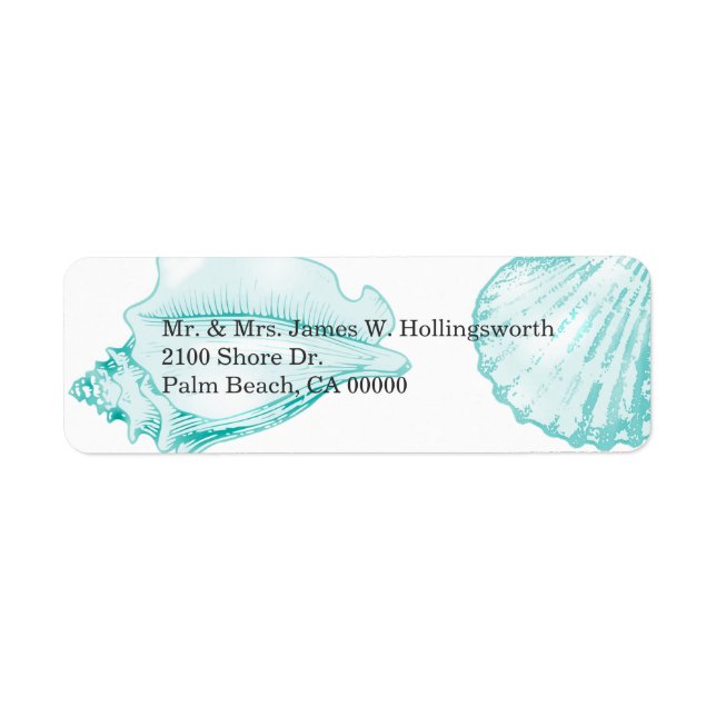 Stylish Aqua Seashells Label (Front)