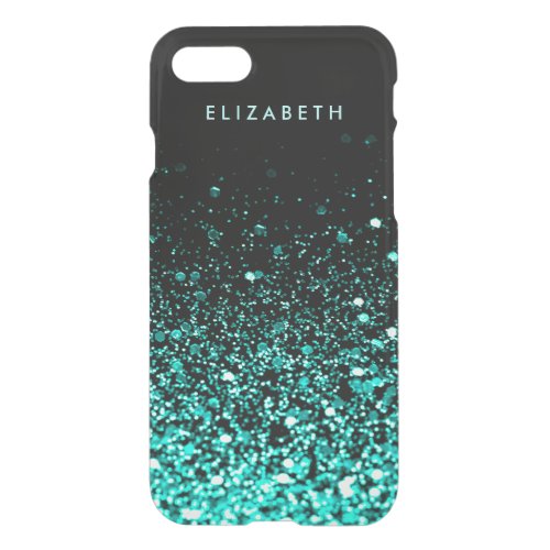 Stylish Aqua Teal Blue Green Glitter Black Clearly iPhone SE87 Case