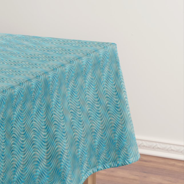 Stylish Aqua Turquoise Blue Waves Art Pattern Tablecloth (In Situ)