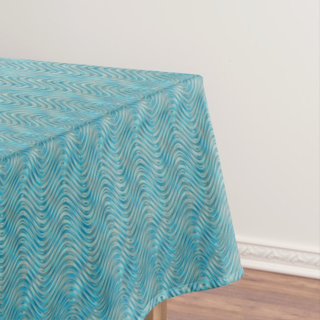 Stylish Aqua Turquoise Blue Waves Art Pattern Tablecloth (In Situ)