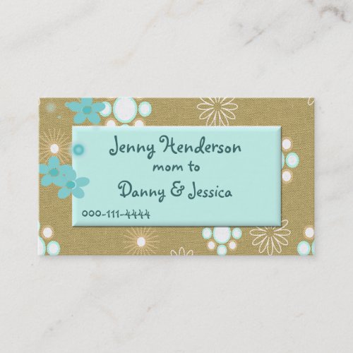 Stylish Aquamarine and Tan Mommy calling card Business Card Template