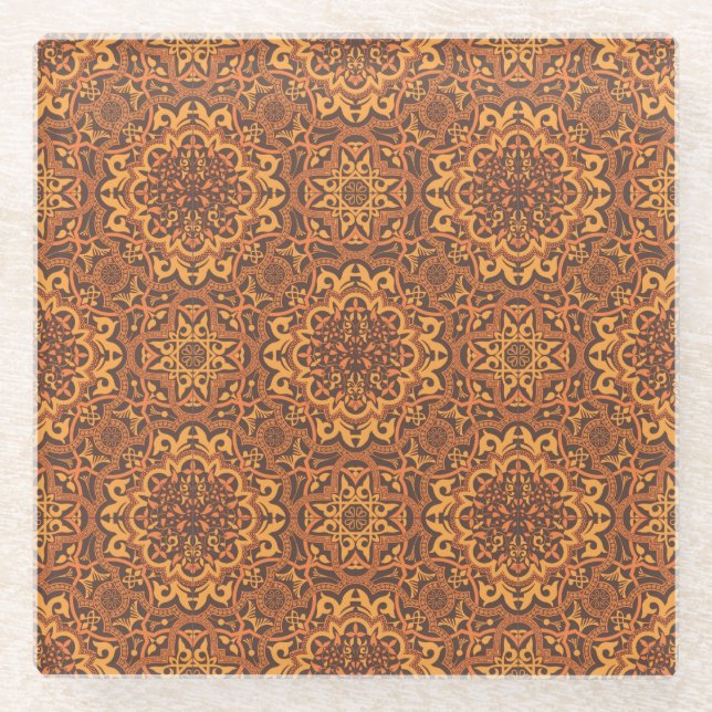 Stylish arabic ornament glass coaster (Front)