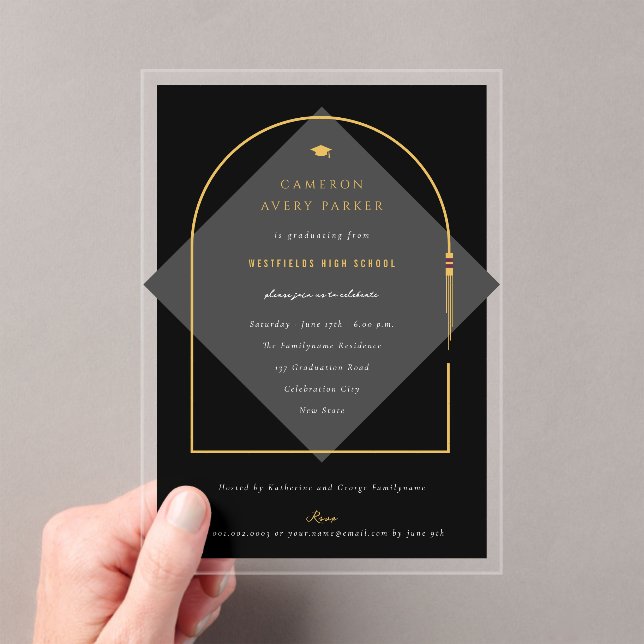 Stylish Arch Tassels Frame Photo Graduate Party Acrylic Invitations (Insitu (Handheld))