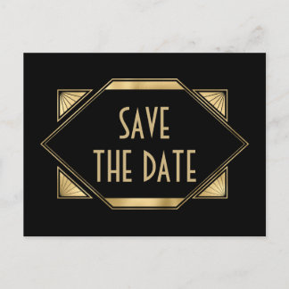 Stylish Art Deco black and gold Announcement Postcard
