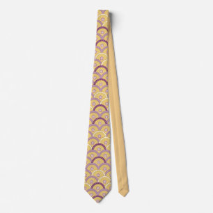 Stylish Art Deco Gold and Purple Fan Design Neck Tie