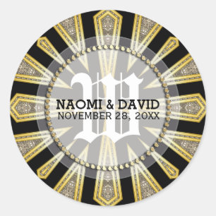 Stylish Art Deco Gold Monogram Wedding Sticker