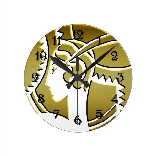 Stylish Art Deco Lady in Gold Round Clock