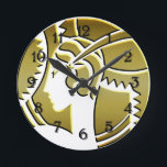 Stylish Art Deco Lady in Gold Round Clock<br><div class="desc">A very elegant clock,  this design features a stylish Art Deco lady in gold. She depicts a very glamorous profile,  and is wearing the typical vintage costume of a 1920's flapper from the Gatsby era.</div>