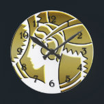 Stylish Art Deco Lady in Gold Round Clock<br><div class="desc">A very elegant clock,  this design features a stylish Art Deco lady in gold. She depicts a very glamorous profile,  and is wearing the typical vintage costume of a 1920's flapper from the Gatsby era.</div>