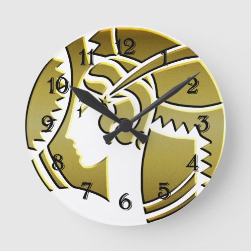 Stylish Art Deco Lady in Gold Round Clock