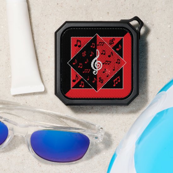 Stylish Art Deco Music Notes Red Black White Bluetooth Speaker