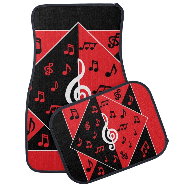 Stylish Art Deco Music Notes Red Black White Car Mat (Set)