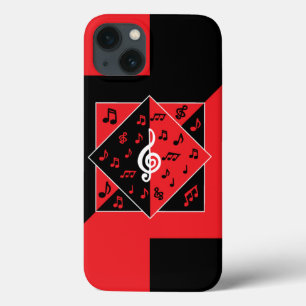 Stylish Art Deco Music Notes Red Black White iPhone 13 Case
