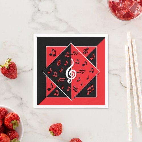 Stylish Art Deco Music Notes Red Black White Napkins