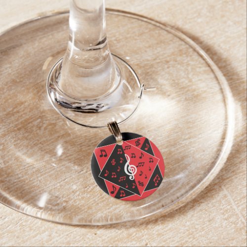 Stylish Art Deco Music Notes Red Black White Wine Charm