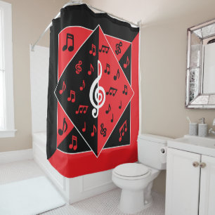 Stylish Art Deco Music theme Red Black White Shower Curtain