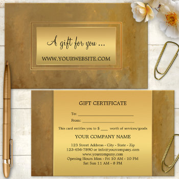 Stylish Artistic Gold Gift Certificate by sunnysites at Zazzle