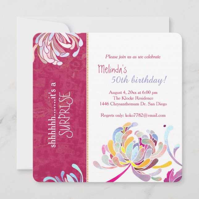 Stylish Asian Mum Hot Pink Surprise Birthday Party Invitation (Front)