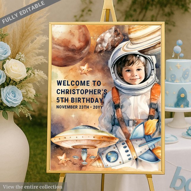 Stylish Astronaut Galaxy Boy Birthday Welcome Sign (Stylish Astronaut Galaxy Boy Birthday Welcome Sign)