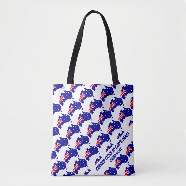 Stylish AUSTRALIA FLAG Christian Scripture Blue Tote Bag (Front)