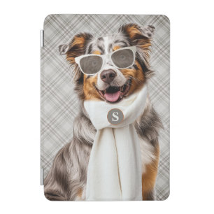 Stylish Australian Shepherd Dog and Plaid Monogram iPad Mini Cover