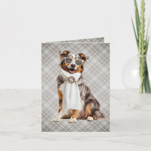 Stylish Australian Shepherd Dog and Plaid Monogram Note Card