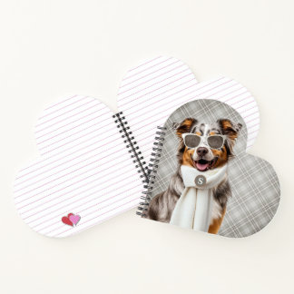 Stylish Australian Shepherd Dog and Plaid Monogram Notebook