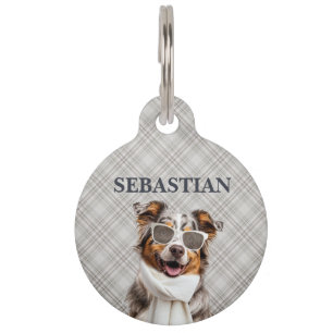 Stylish Australian Shepherd Dog and Plaid Pet ID Tag