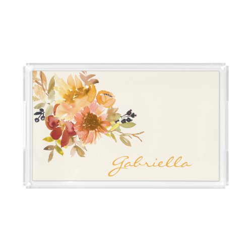 Stylish Autumn Fall Watercolor Floral Personalized Acrylic Tray