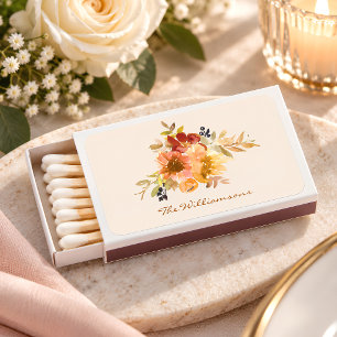 Stylish Autumn Fall Watercolor Floral Personalized Matchboxes