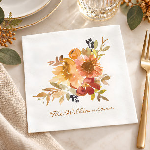 Stylish Autumn Fall Watercolor Floral Personalized Napkins