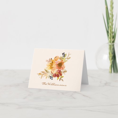 Stylish Autumn Fall Watercolor Floral Personalized Note Card