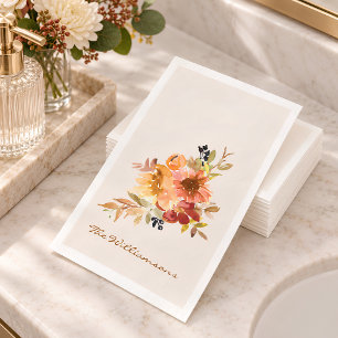 Stylish Autumn Fall Watercolor Floral Personalized Paper Guest Towels