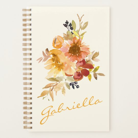 Stylish Autumn Fall Watercolor Floral Personalized Planner