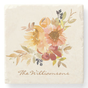Stylish Autumn Fall Watercolor Floral Personalized Stone Coaster