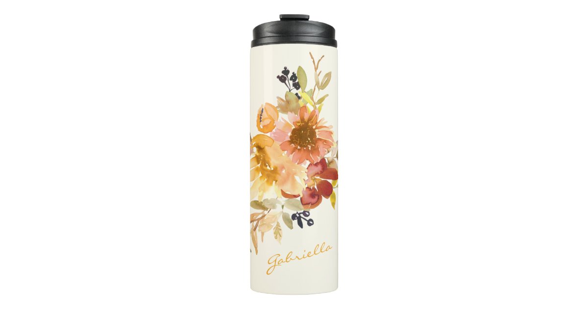 Rustic Sage Green & Pink Floral Wood Personalized Thermal Tumbler