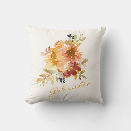 Stylish Autumn Fall Watercolor Floral Personalized Throw Pillow