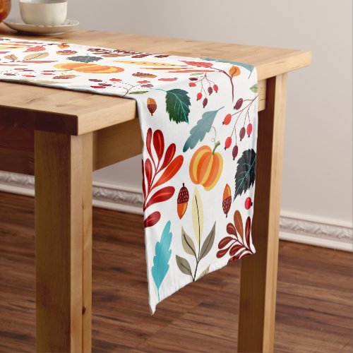 Stylish Autumn Leaves Acorns Pumpkins Long Table Runner