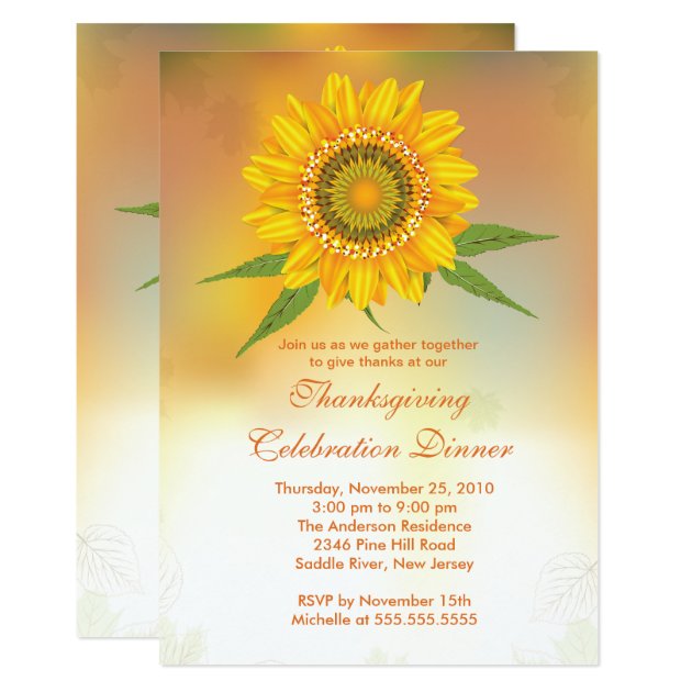 Stylish Autumn Sunflower Thanksgiving Invitations