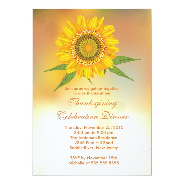 Stylish Autumn Sunflower Thanksgiving Invitations