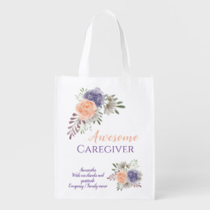 Stylish Awesome Caregiver Appreciation Floral Grocery Bag