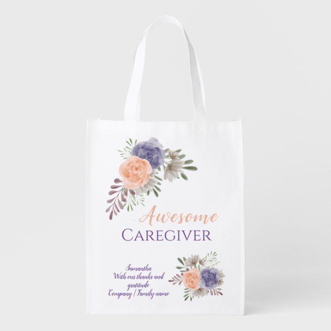 Stylish Awesome Caregiver Appreciation Floral  Grocery Bag (Front)