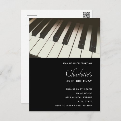 Stylish BW Piano Keys Photo _ Birthday Invitation Postcard