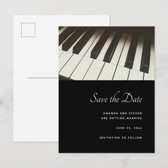 Stylish B&W Piano Keys Photo - Save the Date Invitation Postcard (Front/Back)