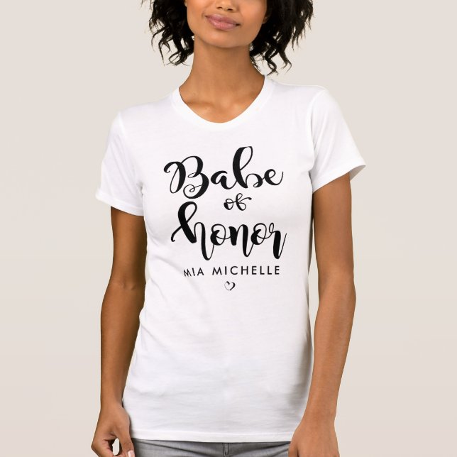 Stylish Babe of Honor Black and White T-Shirt (Front)