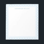 Stylish Baby Blue and White Gingham Pattern Notepad<br><div class="desc">Introducing our stylish 5.5 by 6 inch notepad featuring a baby blue and white gingham pattern border. The perfect addition to any stationery collection, this notepad is perfect for jotting down notes, making to-do lists, or even as a daily journal. The notepad also features a light blue customizable name template,...</div>