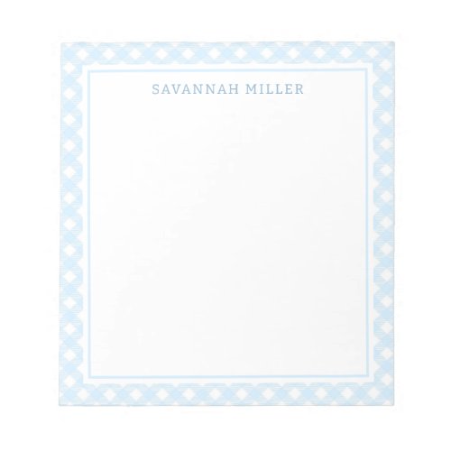 Stylish Baby Blue and White Gingham Pattern Notepad