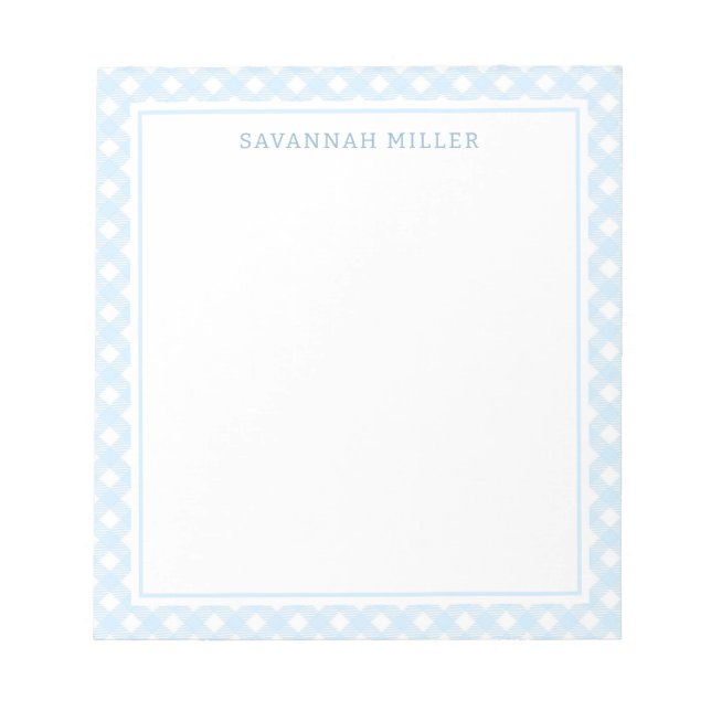 Stylish Baby Blue and White Gingham Pattern Notepad (Front)
