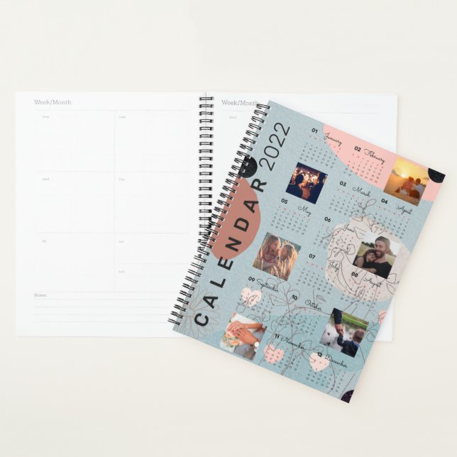 Stylish Baby blue Personalized Photo 2022 Calendar Planner (Display)