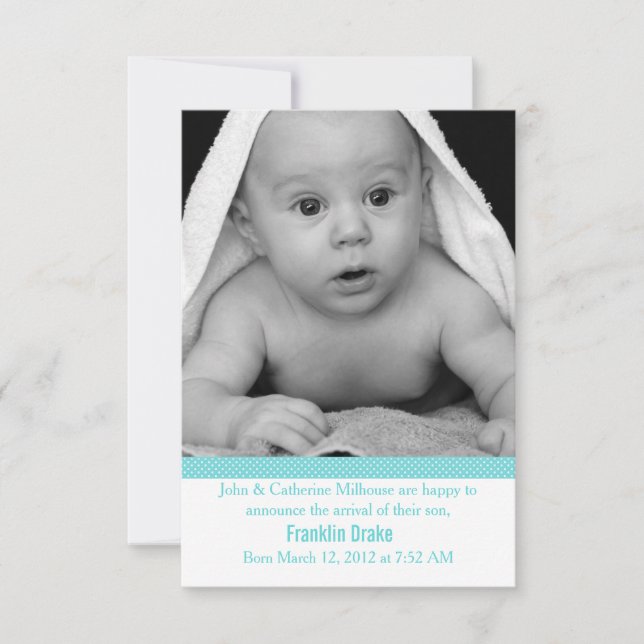 Stylish Baby Boys Birth Announcement Photo Card (Front)